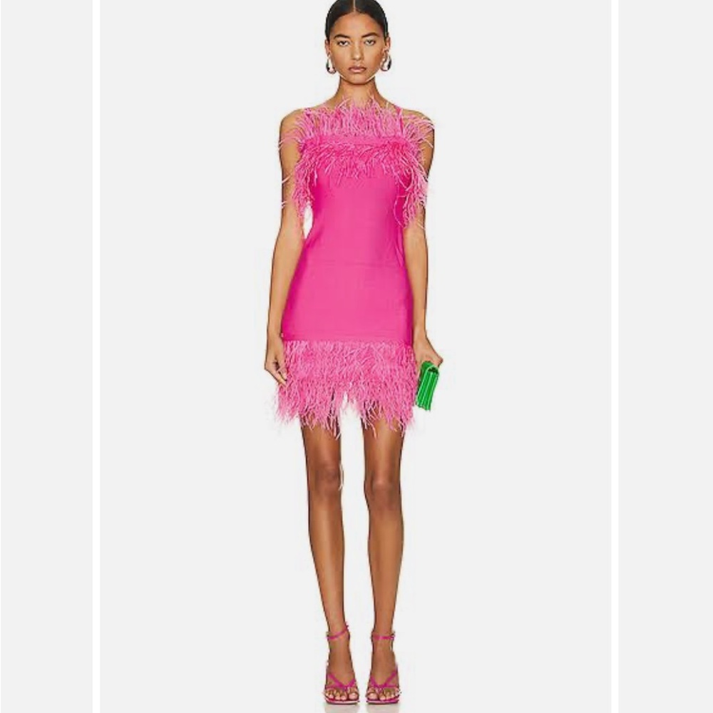 NWT STAUD Hot Pink Feather Dress